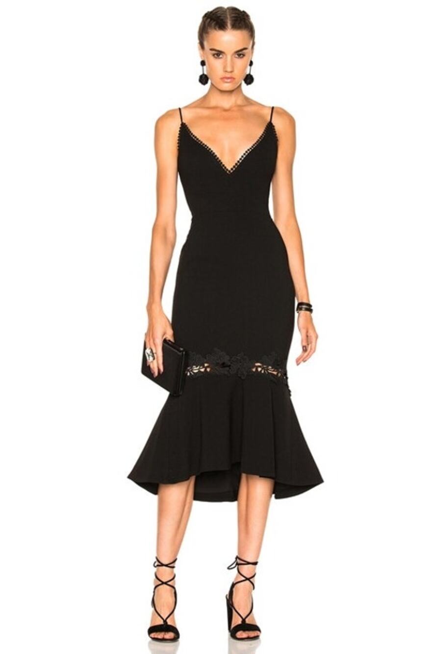 Nicholas Black Crepe Phoenix Fitted Panel Floral Appliqué Cocktail Dress Size 8